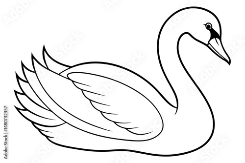 swan silhouette line art vector illustration with a white background