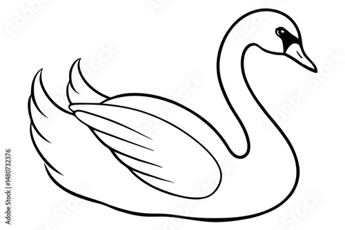 swan silhouette line art vector illustration with a white background