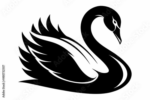 swan silhouette line art vector illustration with a white background
