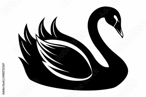 swan silhouette line art vector illustration with a white background