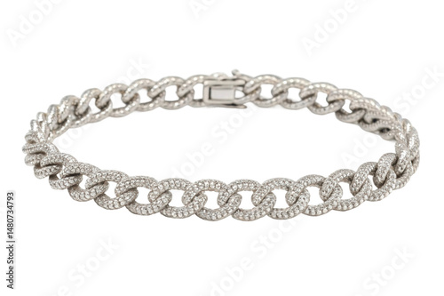 PNG Elegant silver cuban link bracelet with diamond detailing