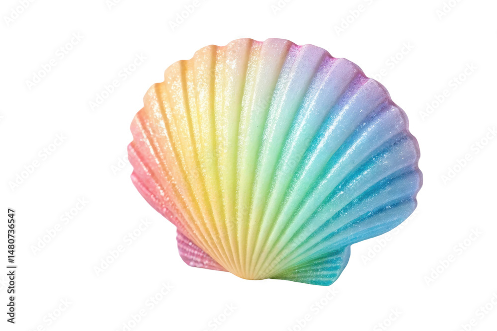 Fototapeta premium PNG Rainbow gradient seashell with glitter effect on white background