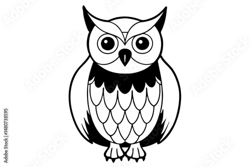 owl silhouette line art vector illustration with a white background