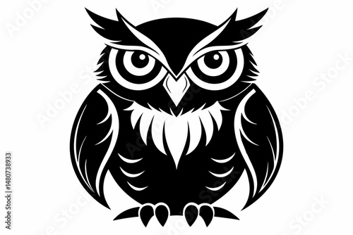 owl silhouette line art vector illustration with a white background