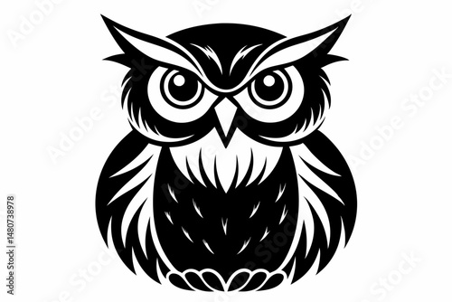 owl silhouette line art vector illustration with a white background