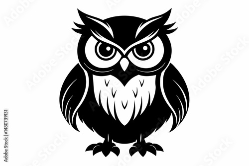 owl silhouette line art vector illustration with a white background