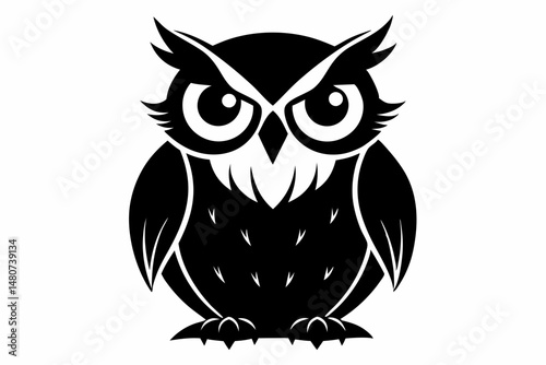owl silhouette line art vector illustration with a white background