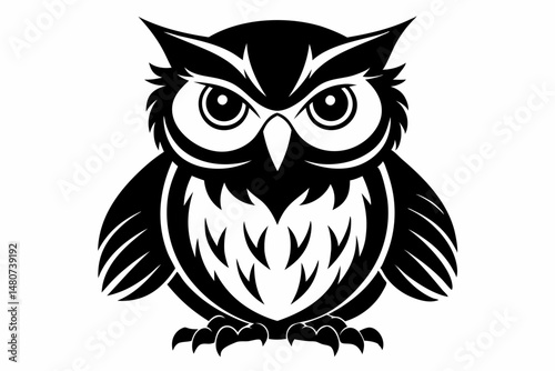 owl silhouette line art vector illustration with a white background