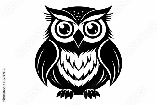 owl silhouette line art vector illustration with a white background