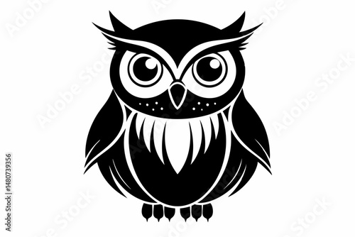 owl silhouette line art vector illustration with a white background