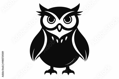 owl silhouette line art vector illustration with a white background
