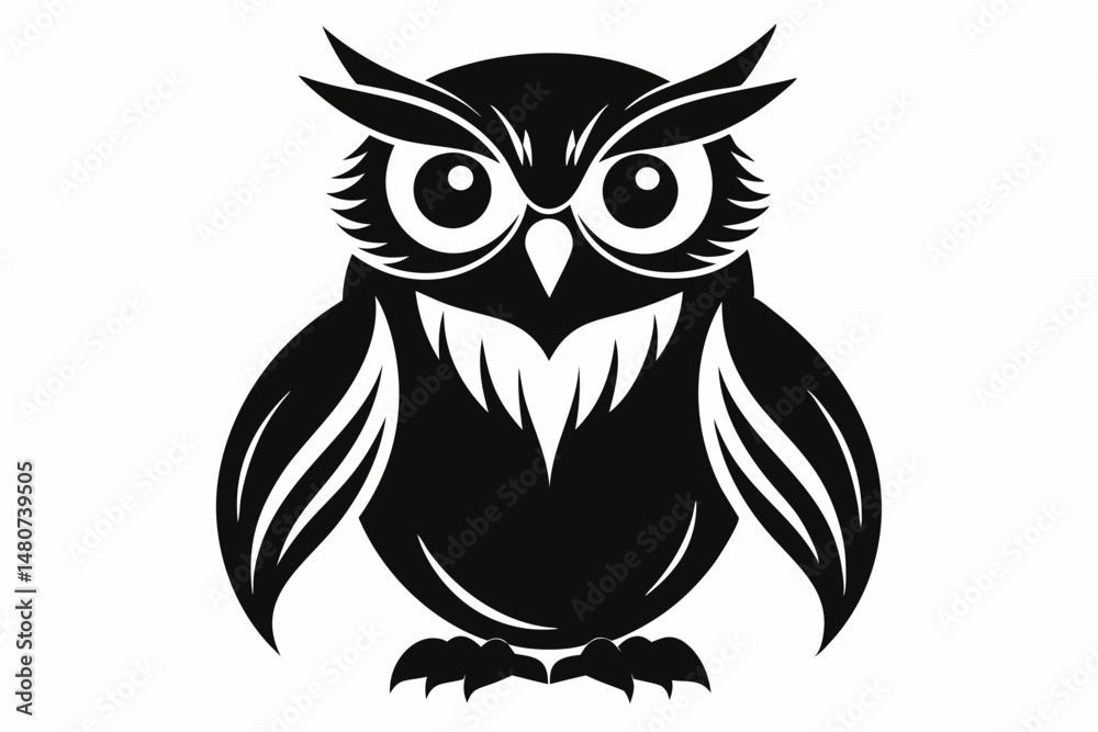 Fototapeta premium owl silhouette line art vector illustration with a white background