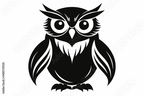 owl silhouette line art vector illustration with a white background