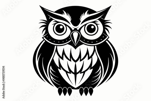 owl silhouette line art vector illustration with a white background