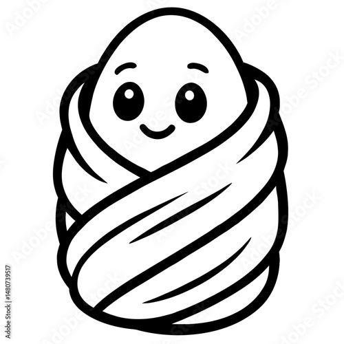 Adorable Black and White Swaddled Baby Outline Vector - Simple Line Art Illustration of a Wrapped Infant, Ideal for Nursery, Baby Shower, and Newborn Designs