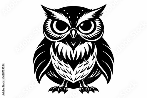 owl silhouette line art vector illustration with a white background