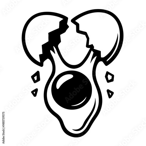 Simple Black and White Egg Cracking Icon Vector - Minimalist Food Graphic for Breakfast, Cooking, and Culinary Designs