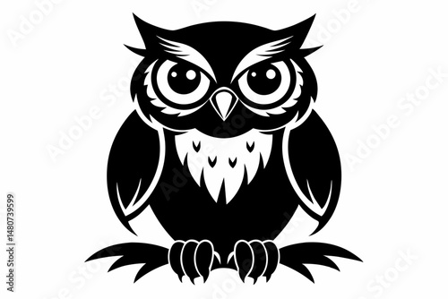 owl silhouette line art vector illustration with a white background
