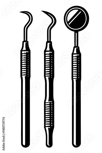 Essential Black and White Dental Scaler Vector Icon - Simple Line Art Illustration of a Dentist's Tool, Ideal for Oral Hygiene, Dental Clinic, and Medical Designs