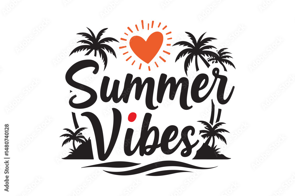 Obraz premium Summer Vibes Island Design with Heart Sun and Palm Tree Scene