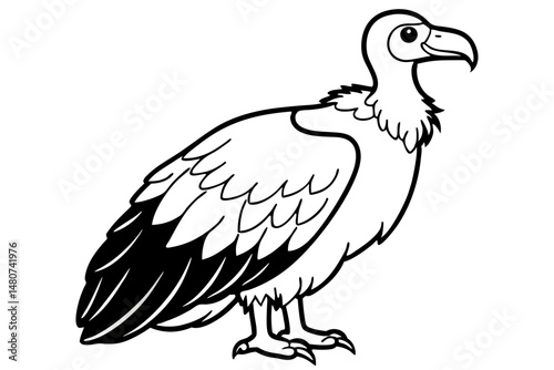 vulture silhouette line art vector illustration with a white background