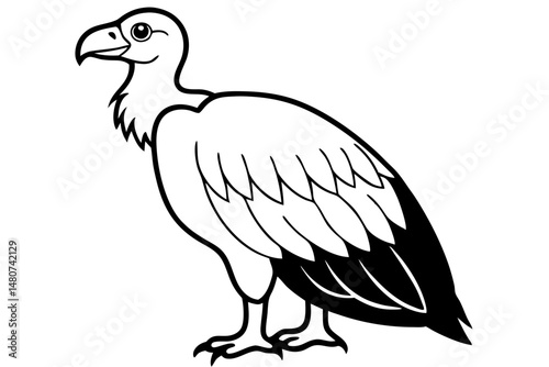 vulture silhouette line art vector illustration with a white background