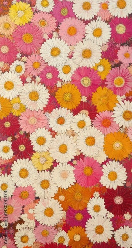 Colorful Daisy Flower Field.
