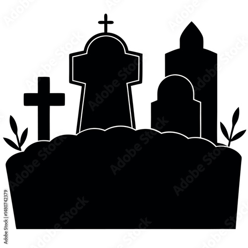 Simple Silhouette of a Cemetery at Halloween