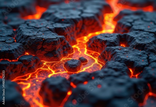 close lava rock texture glowing embers surface detail crusty melting volcanic stone red hot natural element, magma, black, jagged, crevice, solidification