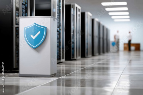 Data center security system in operation with servers in background