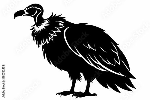 vulture silhouette line art vector illustration with a white background