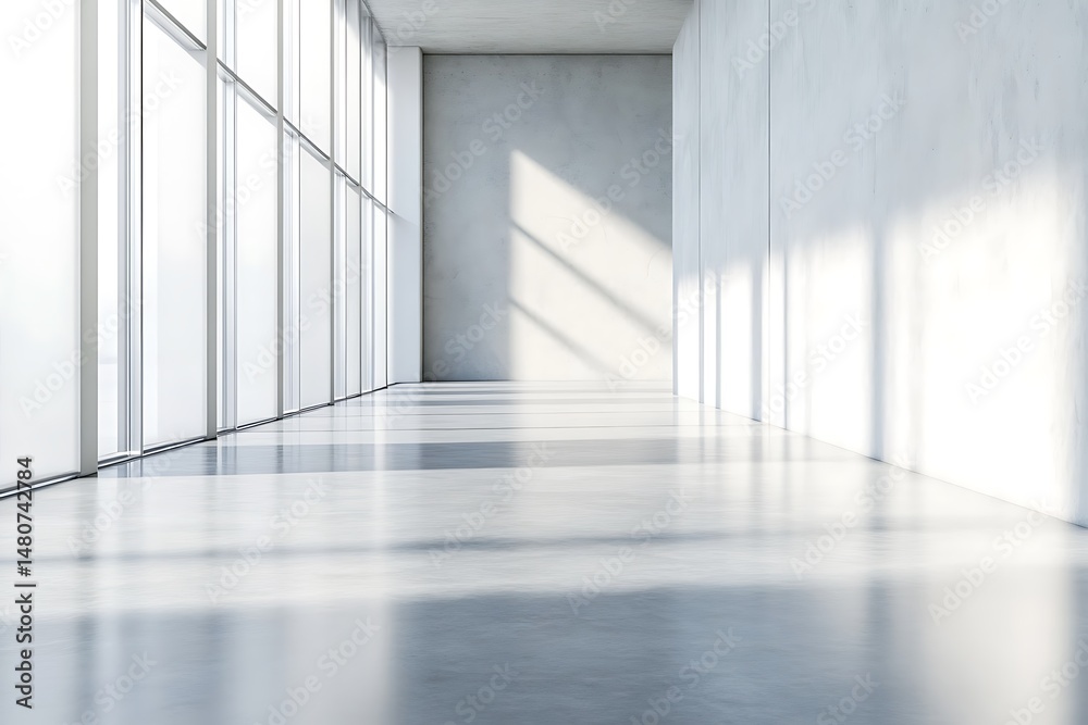 custom made wallpaper toronto digitalModern Empty Hallway With Concrete Floor, White Walls, and Large Windows