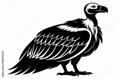 vulture silhouette line art vector illustration with a white background