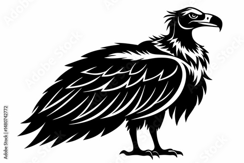 vulture silhouette line art vector illustration with a white background