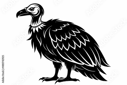 vulture silhouette line art vector illustration with a white background