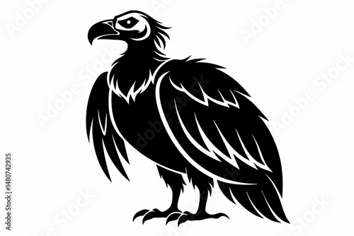 vulture silhouette line art vector illustration with a white background