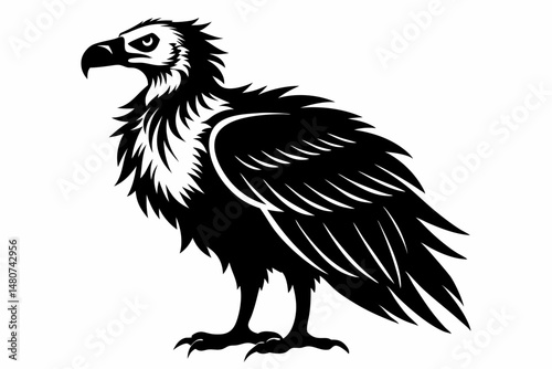 vulture silhouette line art vector illustration with a white background