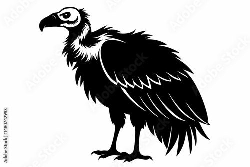 vulture silhouette line art vector illustration with a white background