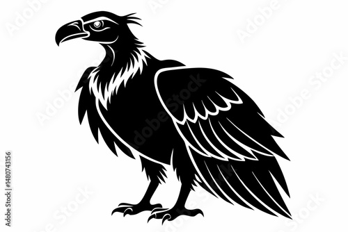 vulture silhouette line art vector illustration with a white background