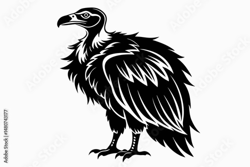 vulture silhouette line art vector illustration with a white background