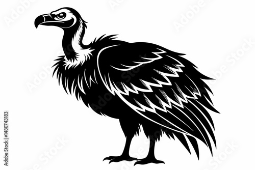 vulture silhouette line art vector illustration with a white background
