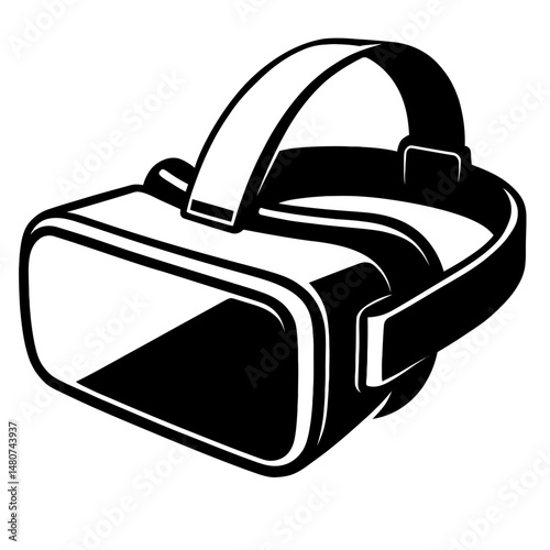 Monochrome vector illustration of a virtual reality headset, ideal for technology, gaming, and virtual experience themes. Clean and minimalist design for app interfaces, websites, and print materials.
