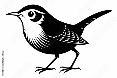 wren silhouette line art vector illustration with a white background