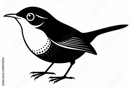 wren silhouette line art vector illustration with a white background