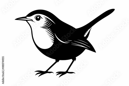 wren silhouette line art vector illustration with a white background