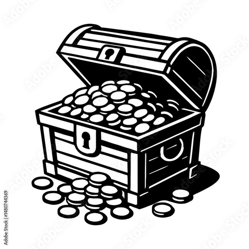 Hidden Riches: A Stylized Illustration Of A Treasure Chest Overflowing With Gold Coins, Symbolizing Wealth, Discovery, Adventure, Or Hidden Secrets