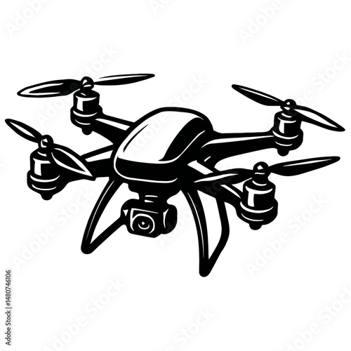 Sleek Black and White Drone Vector Illustration: Modern Quadcopter Graphic for Aerial Photography, Technology, Surveillance, and Futuristic Design Projects