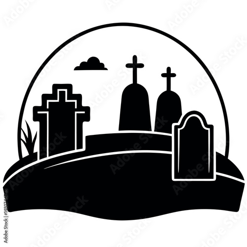 Simple Silhouette of a Cemetery at Halloween
