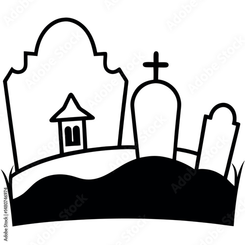 Simple Silhouette of a Cemetery at Halloween