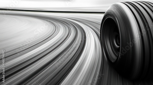 Dynamic tire motion blur on race track abstract speed background